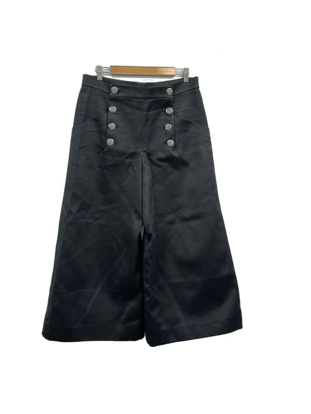Chanel Pants M Black Cropped Half End Wide Anchor Button 40